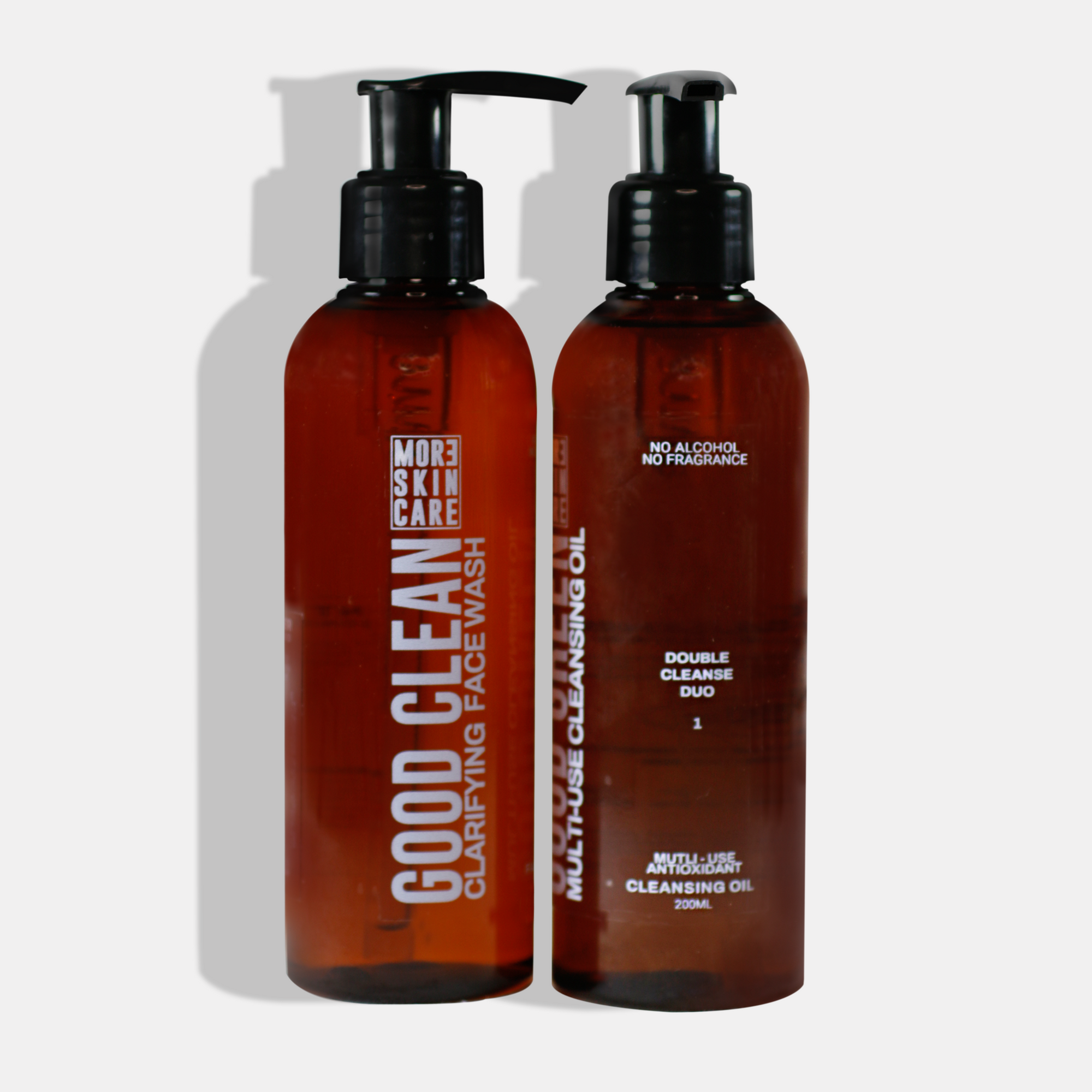 MOR3 Skincare Double Cleanse Duo with cleansing oil and aloe face wash for hyperpigmentation and acne
