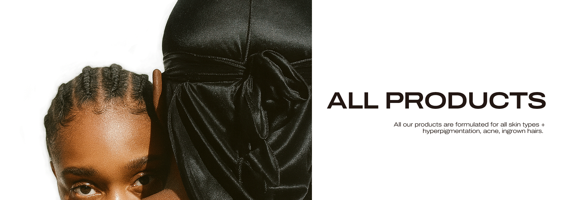 image of woman and back of mans head. link to all products - skin care products made for hyperpigmentation, acne, ingrown hairs, dry skin and melasma. uk skin care brand 