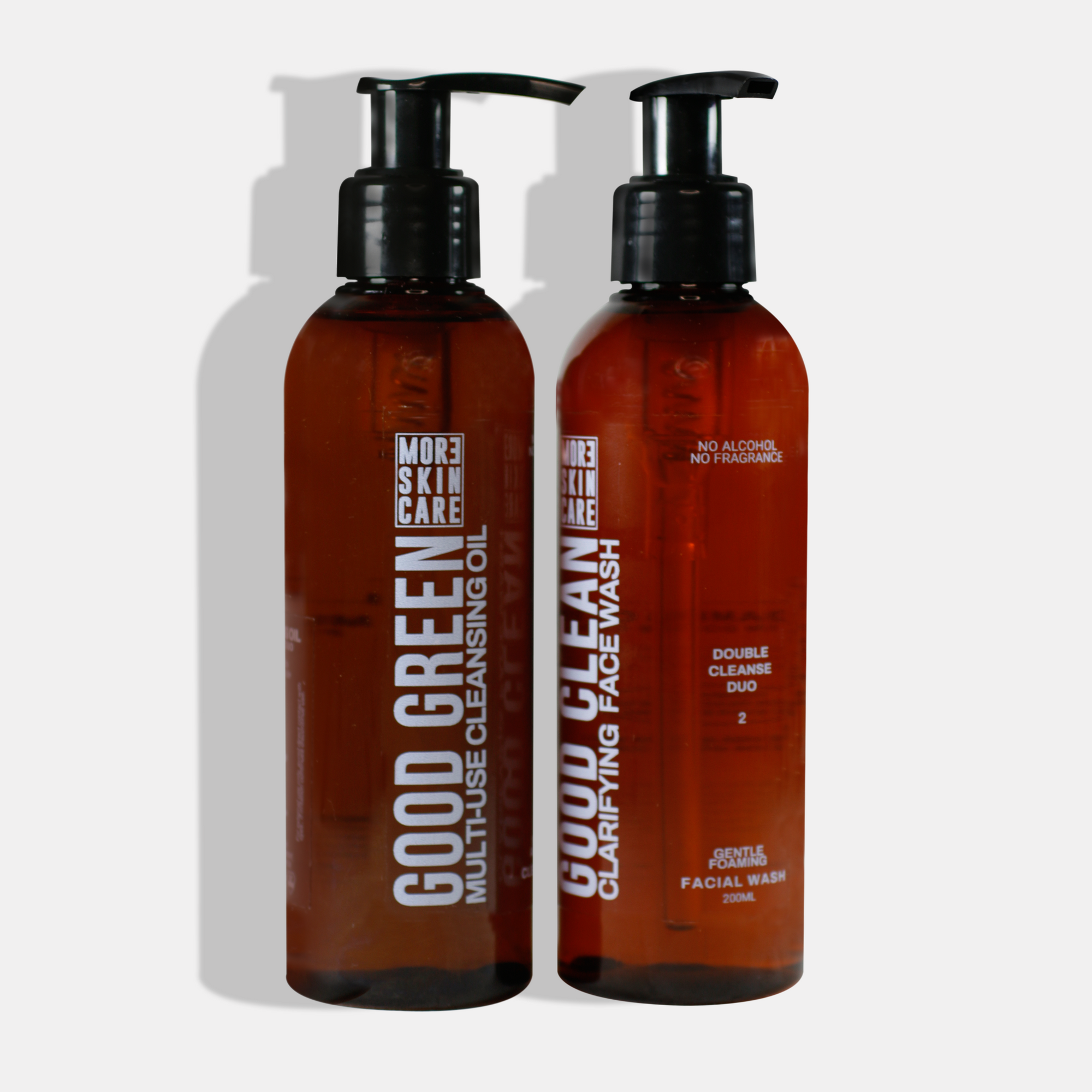 MOR3 Skincare Double Cleanse Duo with cleansing oil and aloe face wash for hyperpigmentation and acne